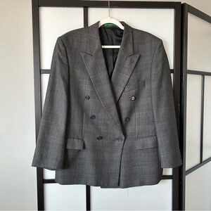 [L] John Hayward & Sons England Canda Grey Plaid Wool Blend Tweed Suit Jacket